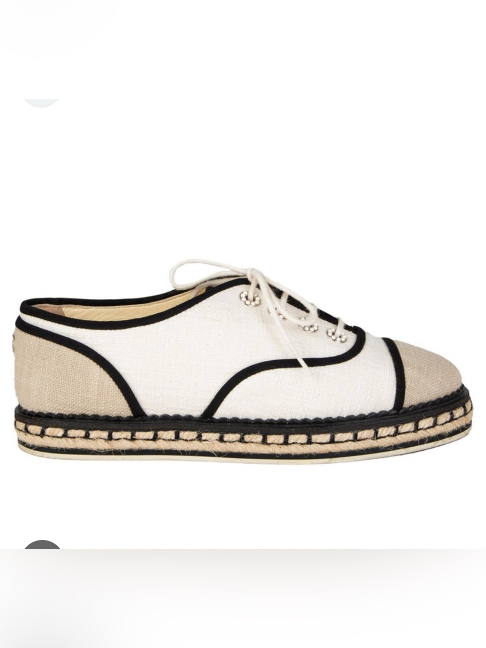 CHANEL Beige White Espadrilles linen with pearl accents. Interlocking CC - Picture 16 of 16